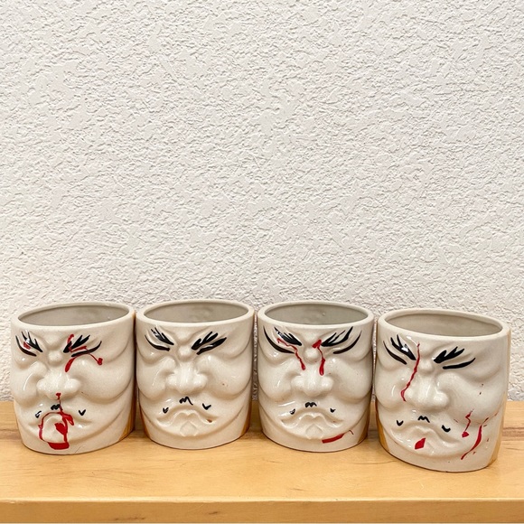 Lot 4 Rare Otagiri Japan Kabuki Mask 3D Face Tiki Mug Ceramic Drinking Glasses - Picture 4 of 16